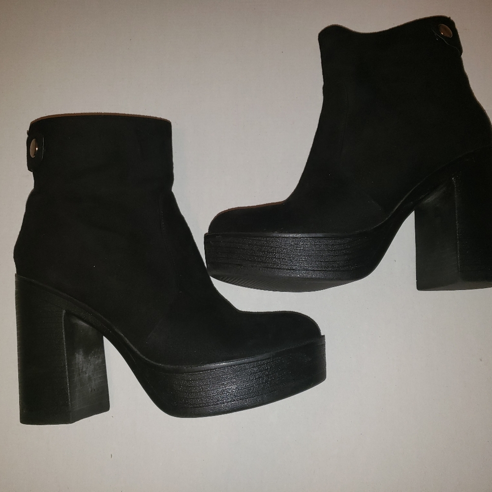 Black Suede Boots 4 inch heels Womens Zip Up Back
